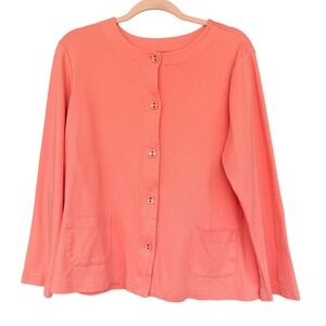 Appleseed's Cardigan Sweater Womens Large Pink Button Front Pockets Cotton
